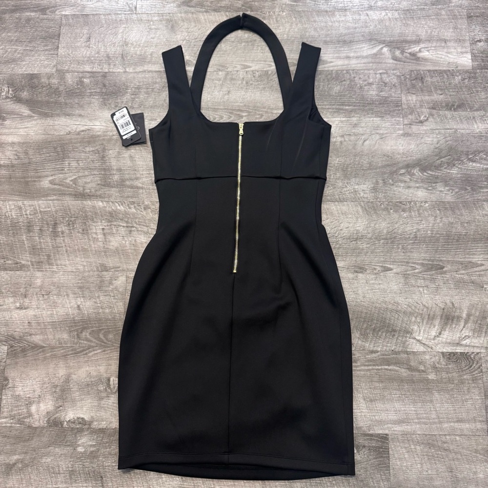 NWT Guess "Pheobe" Caged Scuba Bodycon Black Mini Halter Dress Sz. 6 - Picture 2 of 8